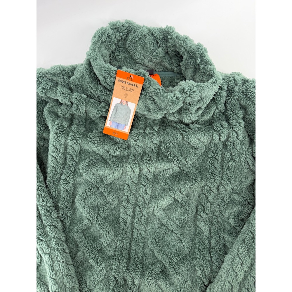 Eddie Bauer Womens XXL Cable Fleece Pullover Cowl Neck Sage Green New